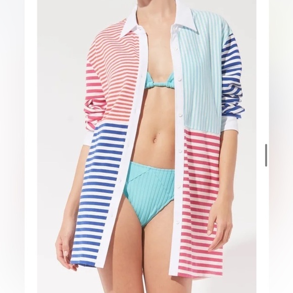 Solid & Striped Oxford Striped Color Block Tunic Button Front Shirt Swimcover - Picture 1 of 8